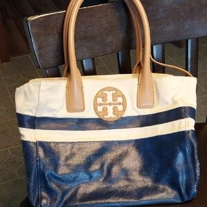 Tory Burch Blue and Cream Tote Bag